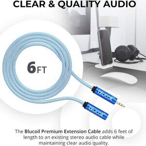 Blucoil 6-Foot Premium Extension Cable with Stereo 3.5mm Male to Female Connecto